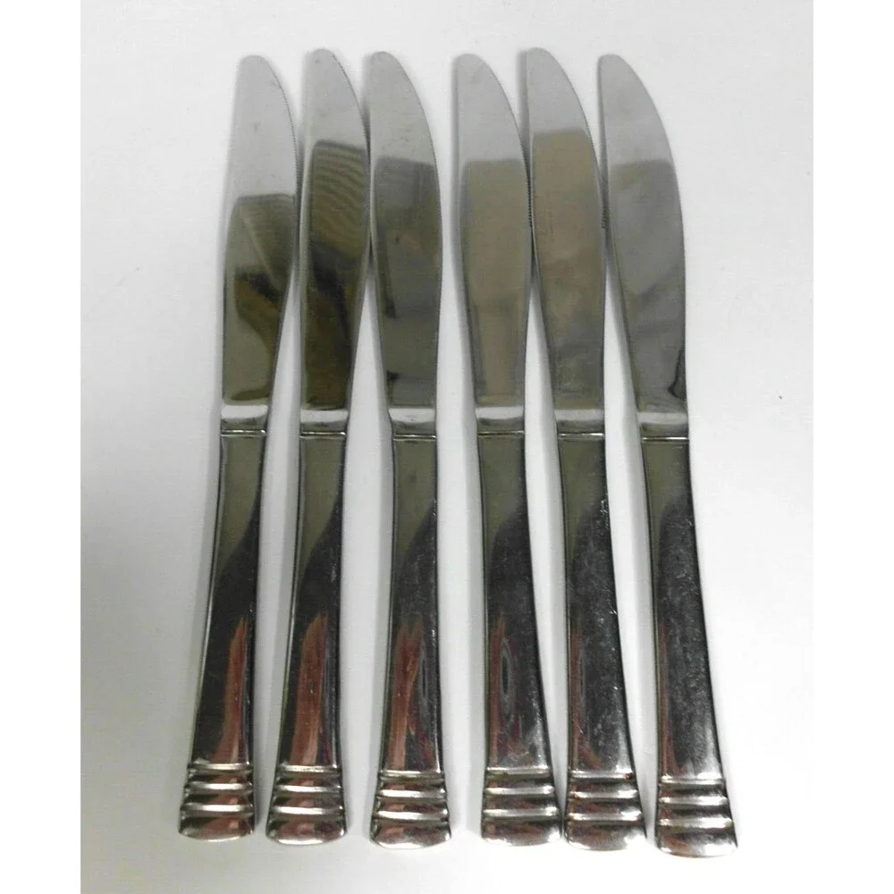 Cambridge Codie Stainless Flatware Dinner Knives Knife 8.5 Inch Ribbed Lot of 6